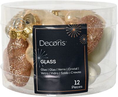 Decoris Figuur glas l2b4h4 cm parel ass 12st kerst Wit