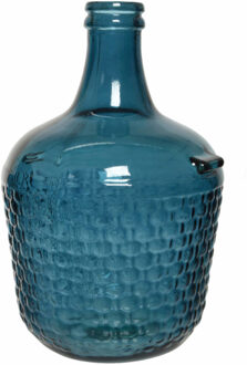 Decoris Fles Vaas/bloemenvaas Recycled Glas Blauw 20 X 30 Cm