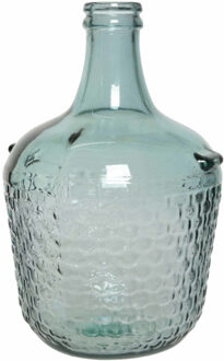 Decoris Fles vaas/bloemenvaas recycled glas lichtblauw 20 x 30 cm