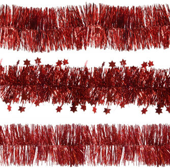 Decoris folie kerstslingers 3x stuks - rood - kunststof - 270 cm