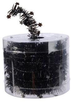 Decoris folieslinger - dun - zwart - met sterren - 700 x 3 cm - Kerstslingers