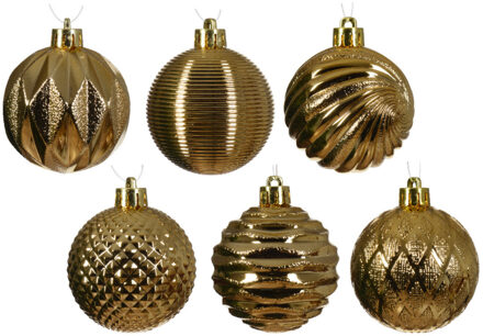 Decoris Gedecoreerde kerstballen - 12x st - 6 cm - kunststof - goud