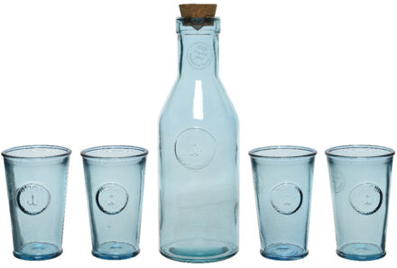 Decoris Giftbox met sap/limonade/water karaf en 4x luxe drink glazen Transparant