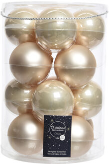 Decoris glazen kerstballen 16x stuks champagne 8 cm mat/glans