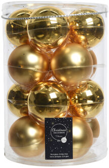 Decoris glazen kerstballen 16x stuks goud 8 cm mat/glans - Kerstbal Goudkleurig