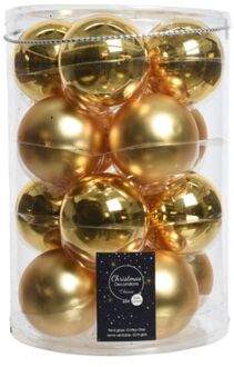Decoris glazen kerstballen 16x stuks goud 8 cm mat/glans - Kerstbal Goudkleurig