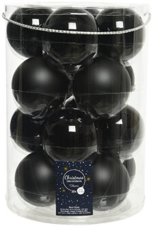 Decoris glazen kerstballen 16x stuks zwart 8 cm mat/glans