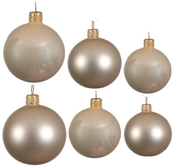 Decoris Glazen kerstballen pakket champagne glans/mat 26x stuks diverse maten