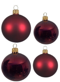 Decoris Glazen kerstballen pakket donker rood glans/mat 38x stuks 4 en 6 cm - Kerstbal