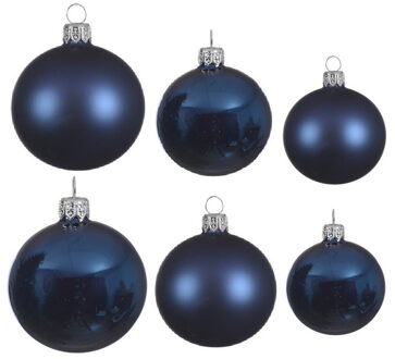 Decoris Glazen kerstballen pakket donkerblauw glans/mat 26x stuks diverse maten - Kerstbal