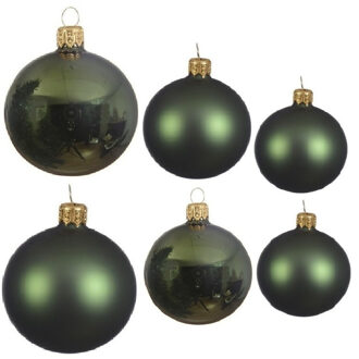 Decoris Glazen kerstballen pakket donkergroen glans/mat 16x stuks diverse maten - Kerstbal