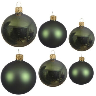 Decoris Glazen kerstballen pakket donkergroen glans/mat 26x stuks diverse maten