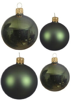 Decoris Glazen kerstballen pakket donkergroen glans/mat 38x stuks 4 en 6 cm - Kerstbal