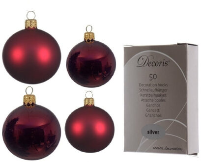 Decoris Glazen kerstballen pakket donkerrood glans/mat 38x stuks 4 en 6 cm inclusief haakjes - Kerstbal