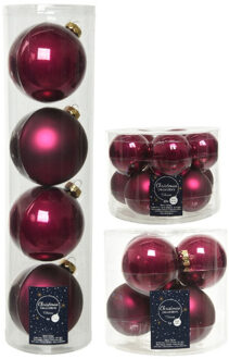 Decoris Glazen kerstballen pakket framboos roze glans/mat 26x stuks diverse maten - Kerstbal