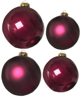 Decoris Glazen kerstballen pakket framboos roze glans/mat 38x stuks 4 en 6 cm - Kerstbal