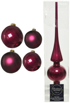 Decoris Glazen kerstballen pakket framboos roze glans/mat 38x stuks 4 en 6 cm met piek glans - Kerstbal