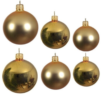 Decoris Glazen kerstballen pakket goud glans/mat 26x stuks diverse maten - Kerstbal Goudkleurig