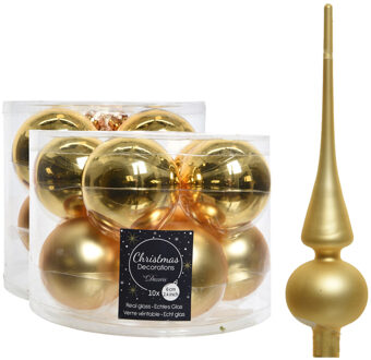 Decoris Glazen kerstballen pakket goud glans/mat 32x stuks inclusief piek mat - Kerstbal Goudkleurig