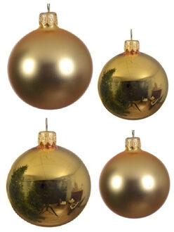 Decoris Glazen kerstballen pakket goud glans/mat 38x stuks 4 en 6 cm - Kerstbal Goudkleurig