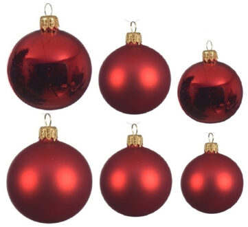 Decoris Glazen kerstballen pakket kerstrood glans/mat 26x stuks diverse maten - Kerstbal