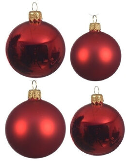 Decoris Glazen kerstballen pakket kerstrood glans/mat 38x stuks 4 en 6 cm - Kerstbal