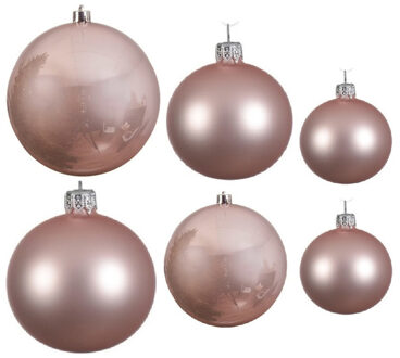 Decoris Glazen kerstballen pakket lichtroze glans/mat 16x stuks diverse maten - Kerstbal