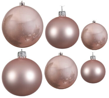 Decoris Glazen kerstballen pakket lichtroze glans/mat 26x stuks diverse maten - Kerstbal