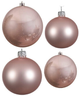 Decoris Glazen kerstballen pakket lichtroze glans/mat 38x stuks 4 en 6 cm - Kerstbal