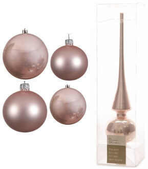 Decoris Glazen kerstballen pakket lichtroze glans/mat 38x stuks 4 en 6 cm met piek glans - Kerstbal