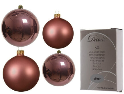 Decoris Glazen kerstballen pakket oud roze glans/mat 38x stuks 4 en 6 cm inclusief haakjes - Kerstbal