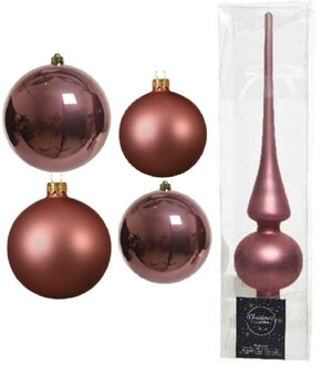 Decoris Glazen kerstballen pakket oud roze glans/mat 38x stuks 4 en 6 cm met piek mat - Kerstbal