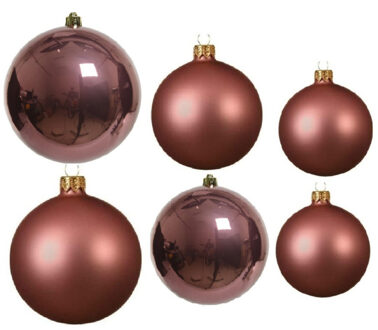 Decoris Glazen kerstballen pakket oudroze glans/mat 16x stuks diverse maten - Kerstbal