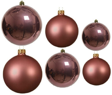 Decoris Glazen kerstballen pakket oudroze glans/mat 26x stuks diverse maten - Kerstbal