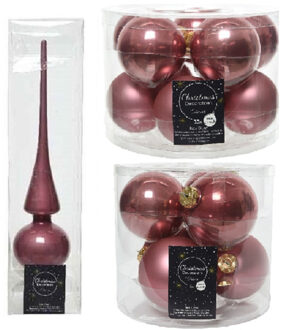 Decoris Glazen kerstballen pakket oudroze glans/mat 32x stuks inclusief piek glans - Kerstbal