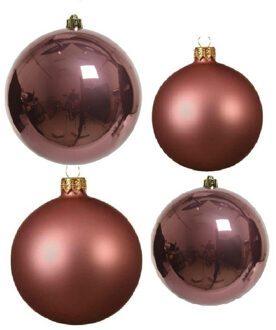 Decoris Glazen kerstballen pakket oudroze glans/mat 38x stuks 4 en 6 cm - Kerstbal