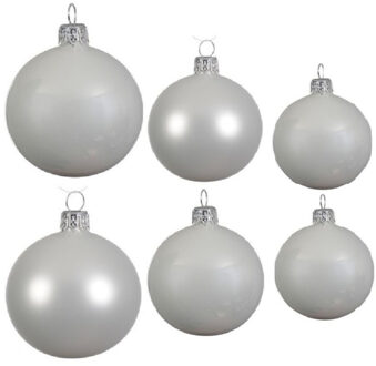 Decoris Glazen kerstballen pakket winter wit glans/mat 16x stuks diverse maten - Kerstbal