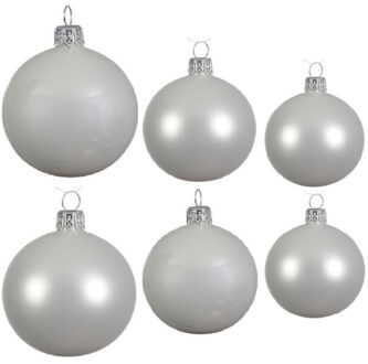 Decoris Glazen kerstballen pakket winter wit glans/mat 16x stuks diverse maten - Kerstbal