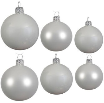 Decoris Glazen kerstballen pakket winter wit glans/mat 26x stuks diverse maten - Kerstbal