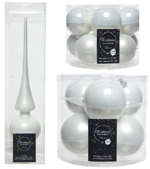 Decoris Glazen kerstballen pakket winter wit glans/mat 32x stuks inclusief piek glans