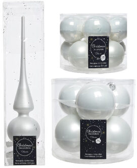 Decoris Glazen kerstballen pakket winter wit glans/mat 32x stuks inclusief piek mat