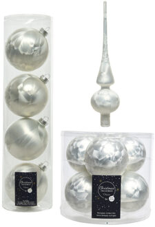 Decoris Glazen kerstballen pakket wit ijslak 10x stuks inclusief piek - Kerstbal