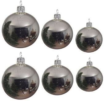 Decoris Glazen kerstballen pakket zilver glans 16x stuks diverse maten - Kerstbal Zilverkleurig