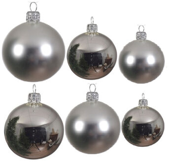 Decoris Glazen kerstballen pakket zilver glans/mat 26x stuks diverse maten - Kerstbal Zilverkleurig