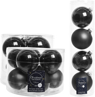 Decoris Glazen kerstballen pakket zwart glans/mat 26x stuks diverse maten