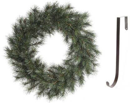Decoris Groene kerstkrans 60 cm Malmo met ijzeren hanger - Kerstkransen