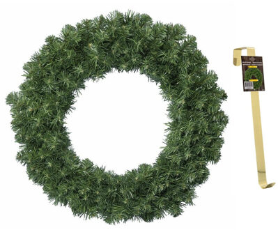 Decoris Groene kerstkransen/dennenkransen 50 cm kerstversiering met gouden hanger - Kerstkransen