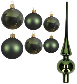 Decoris Groot pakket glazen kerstballen 50x donkergroen glans/mat 4-6-8 cm met piek glans - Kerstbal