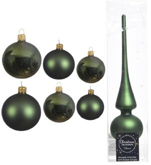 Decoris Groot pakket glazen kerstballen 50x donkergroen glans/mat 4-6-8 cm met piek mat - Kerstbal