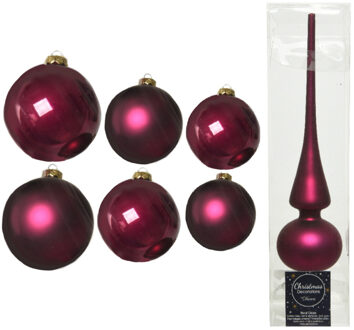 Decoris Groot pakket glazen kerstballen 50x framboos roze glans/mat 4-6-8 cm met piek mat - Kerstbal